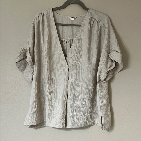 Max Studio Tops - Max Studio Light Beige Crinkle V-Neck Tunic